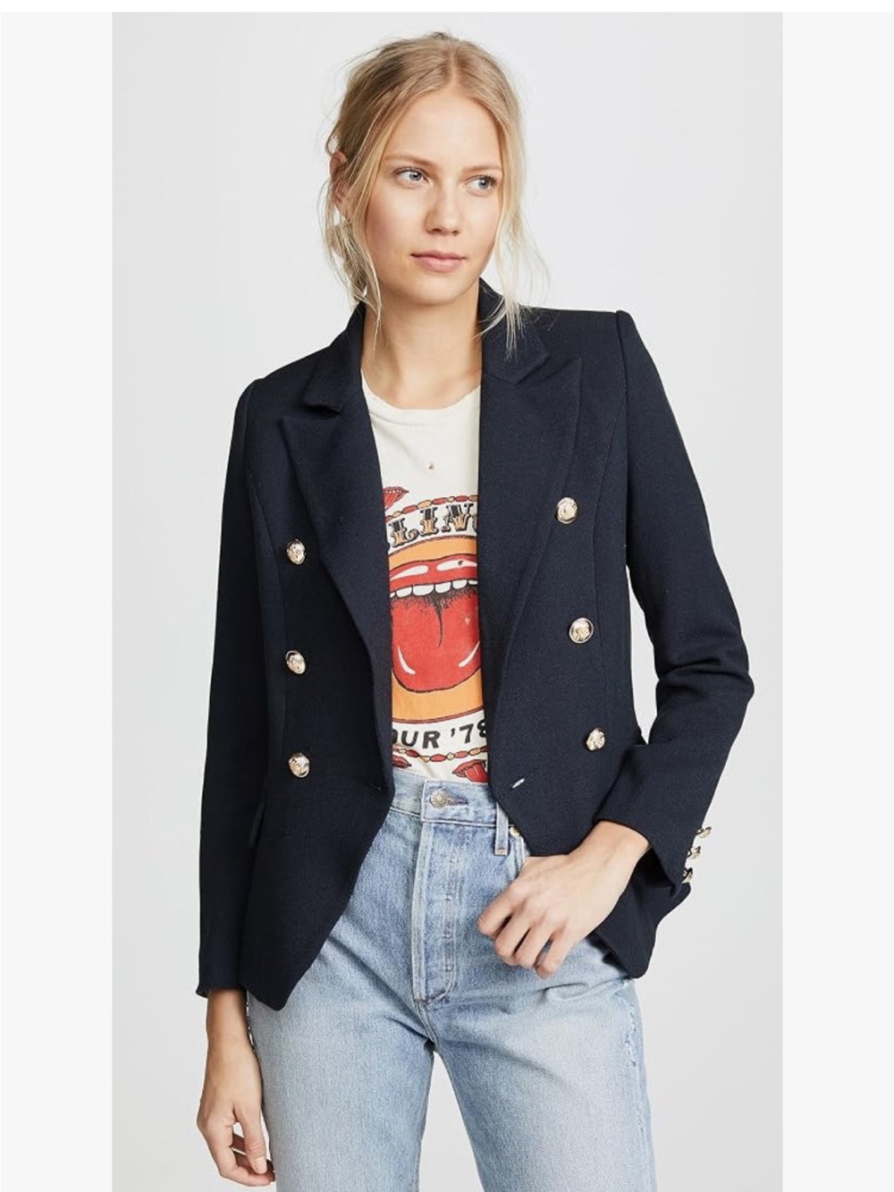 Lioness Palermo Women's Navy Blue Double-Breasted Preppy Blazer Jacket Size M